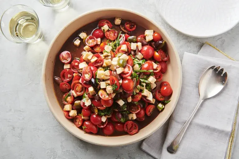 A recipe for cherry tomato and mozzarella salad is displayed in New York in June 2019. (Cheyenne M. Cohen via AP)