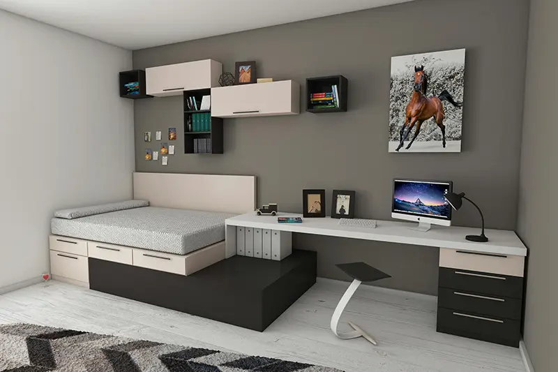 White and Black Desk Beside Bed and Window. Photo by Medhat Ayad